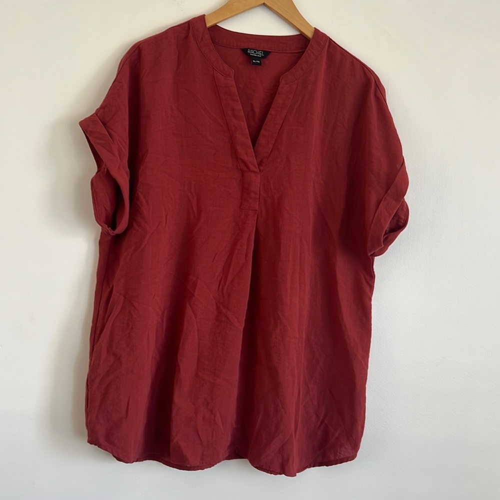 Rachel Roy Short Sleeved V-neck Top Burnt Orange